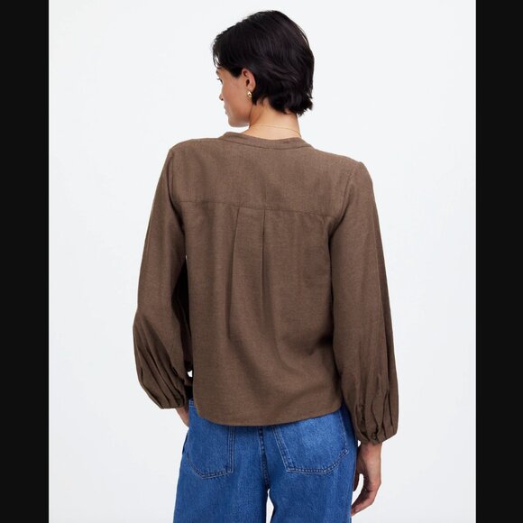 NWT Madewell Top in Pinstripe Flannel in Bitter Chocolate Melange | Size M - Picture 3 of 6
